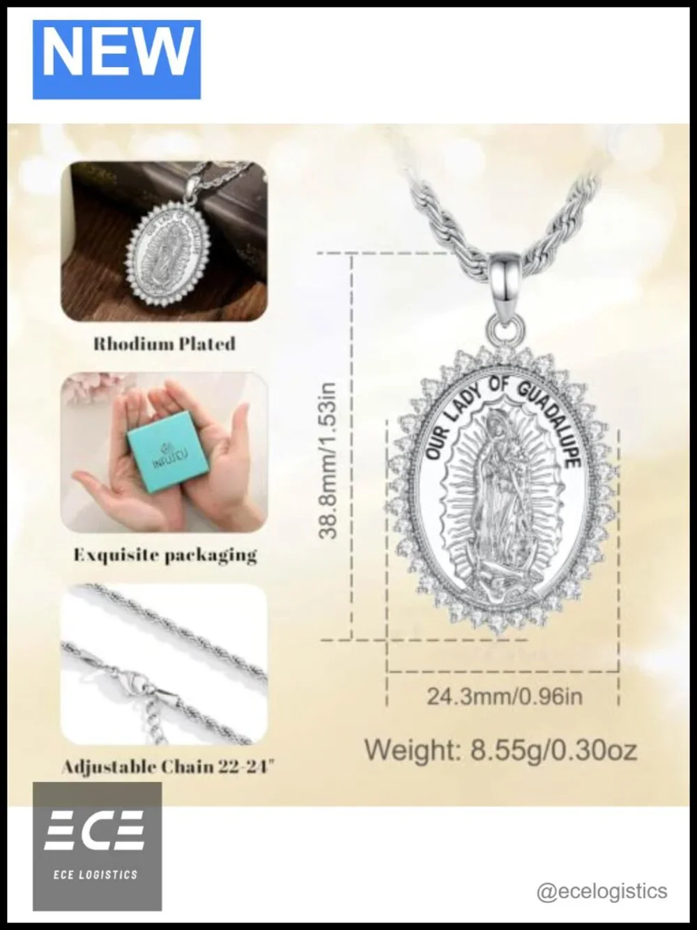 Our Lady of Guadalupe Necklace Silver Tone Catholic Pendant Women